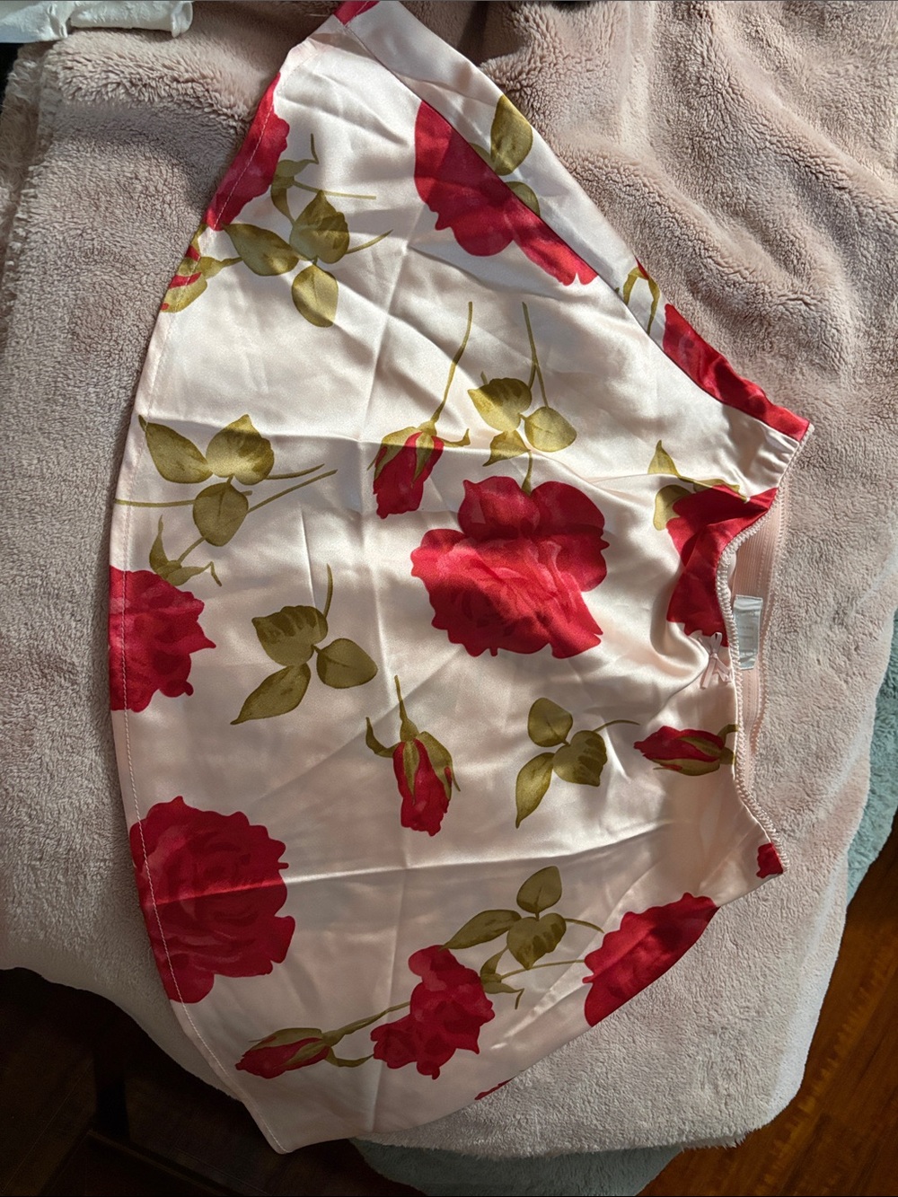Cream Circle Skirt with Red Rose Print